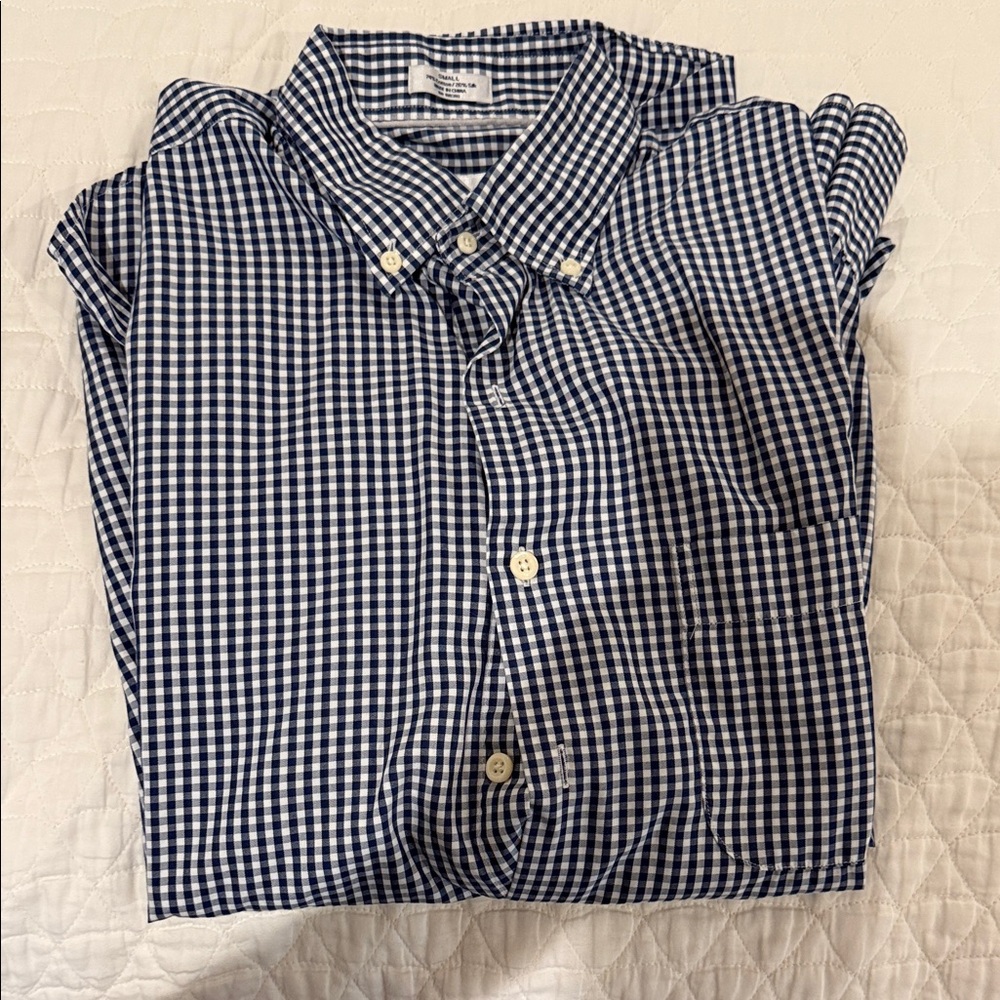 Peter Millar Navy and White Gingham Dress Shirt